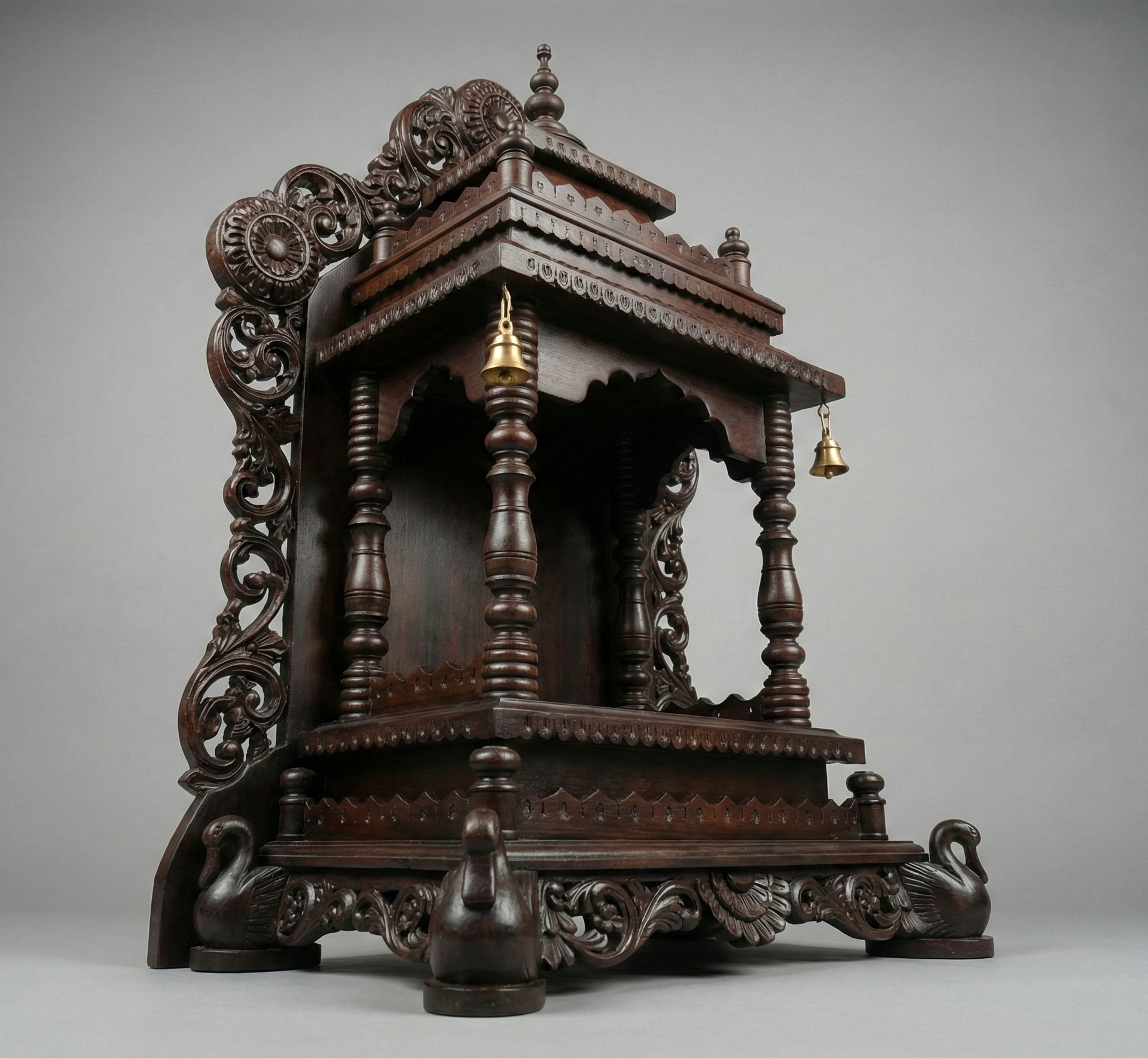 Teakwood Mandir with Rosewood Finish - Front View
