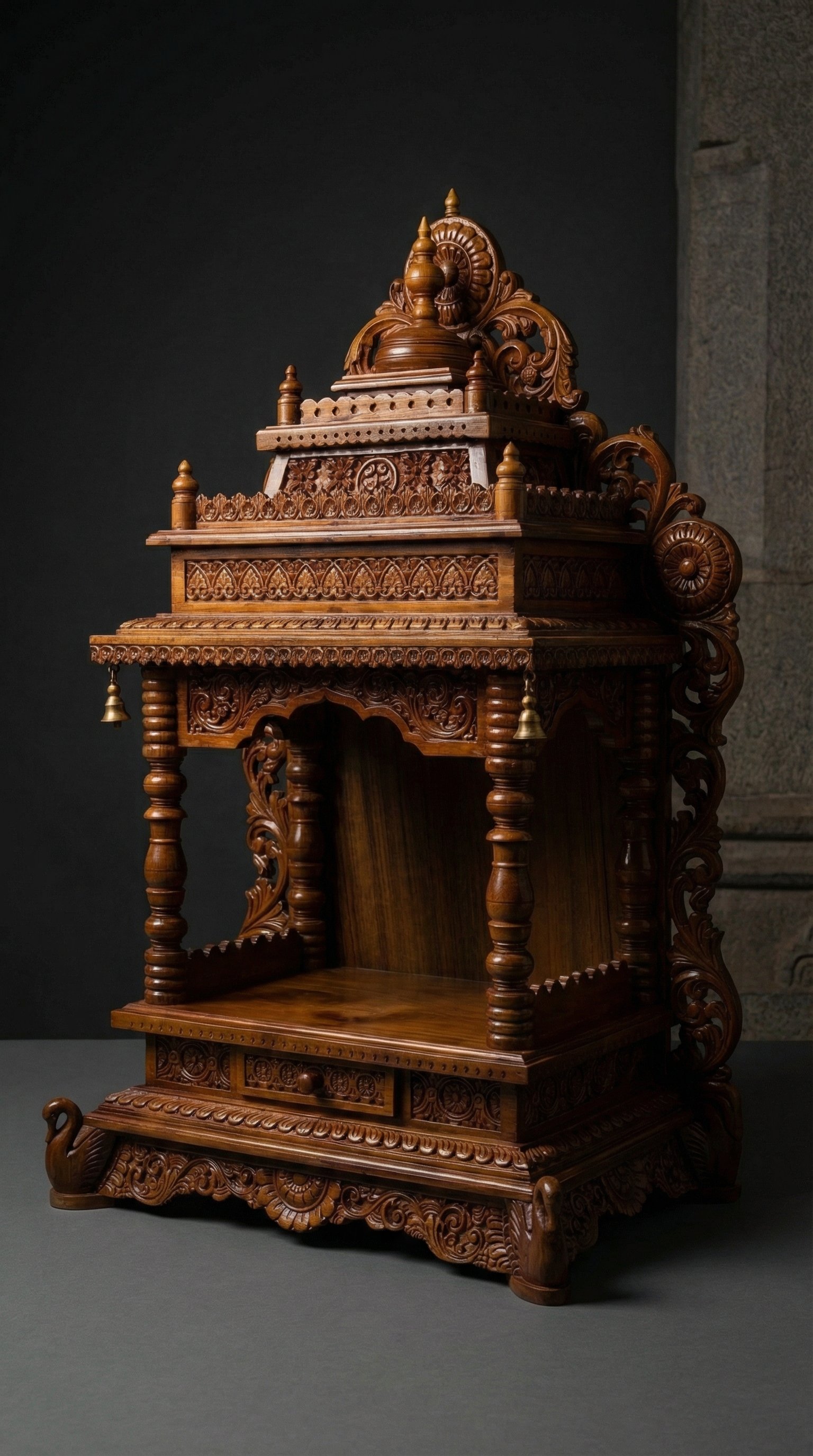 Natural Teakwood Mandir - Side View