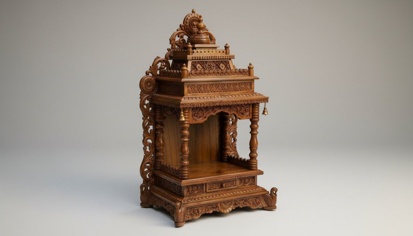 Natural Teakwood Mandir - Front View